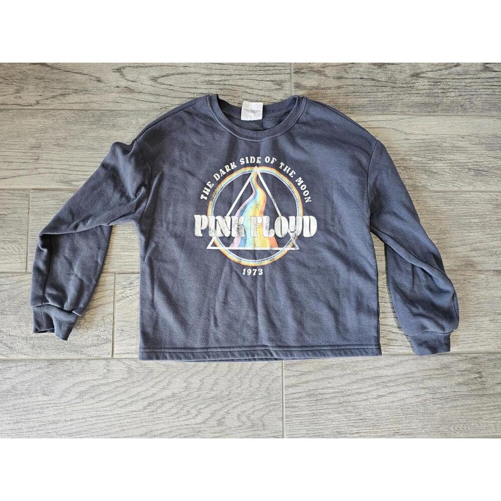 Girls Pink Floyd Pullover Sweater Band Dark Side Of The Moon Sz Large 10/12 Gray